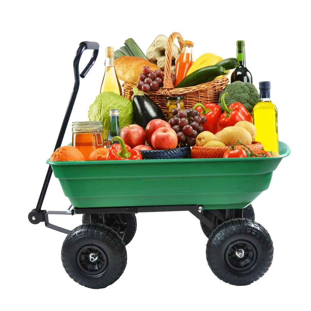 

Folding Car Poly Garden Dump Truck with Steel Frame, 10 Inches. Pneumatic Tire, 300 Pound Capacity, 75 Liter Truck Body