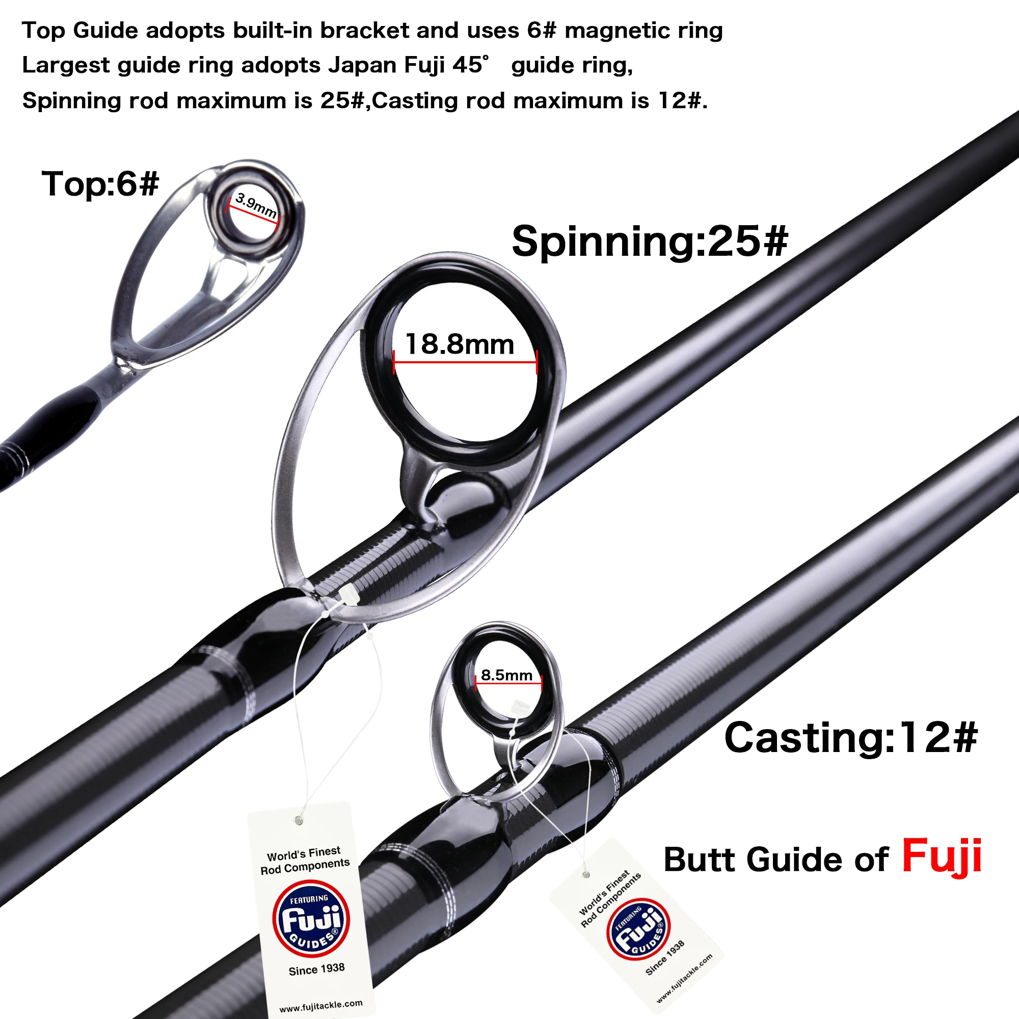 BIUTIFU-Spinning Casting Fuji Vara De Pesca, Viagem Baitcasting Pólo, Carbono 2Tip, ML, M, MH, H Isca, 1,8 m, 2,1 m, 2,4 m, 2,7 m, 3,0 m, 3,3 m,