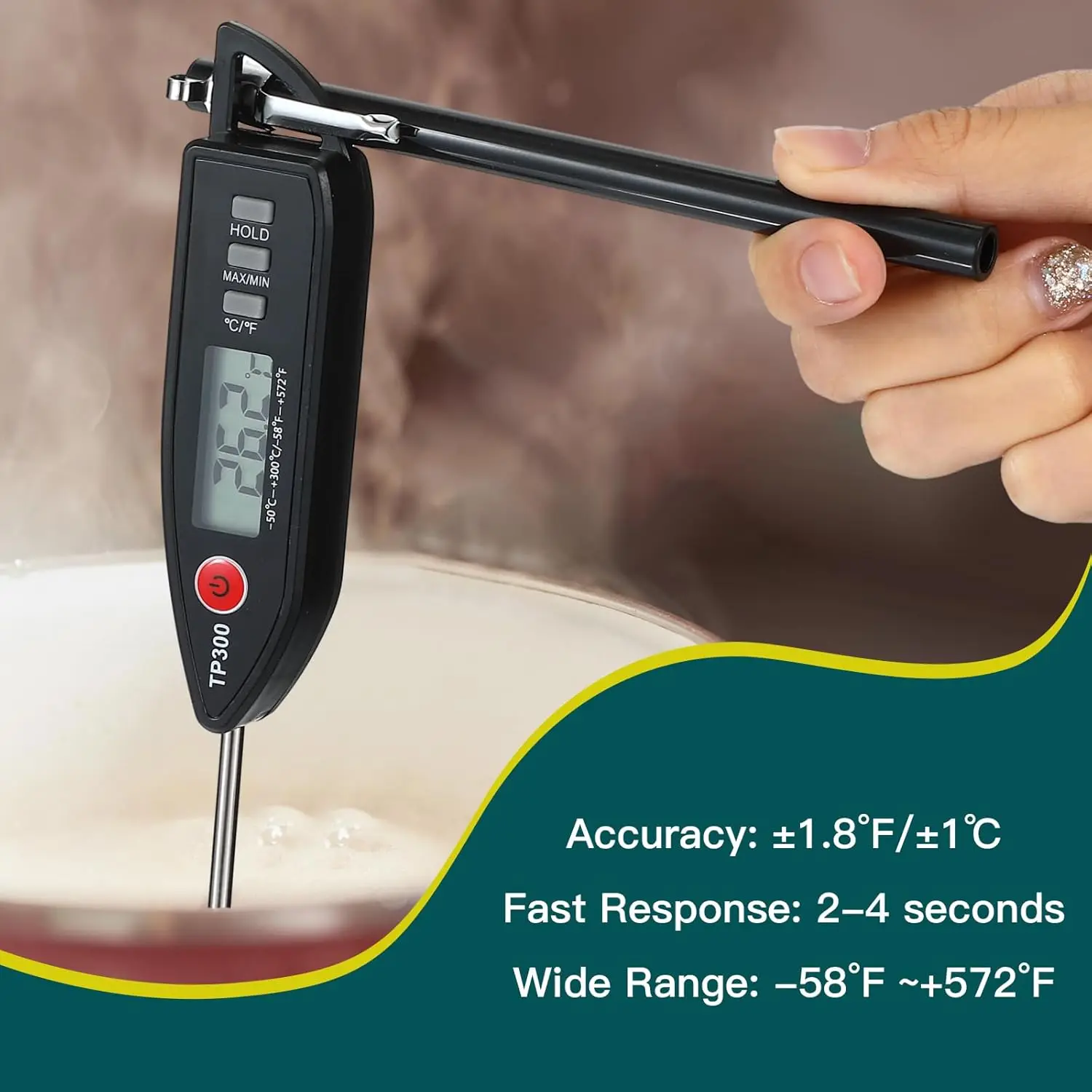 10 Set Waterproof Digital Food Thermometer with Long Probe for Cooking, BBQ, Candle, Candy – Instant Read Kitchen Tool (Black)