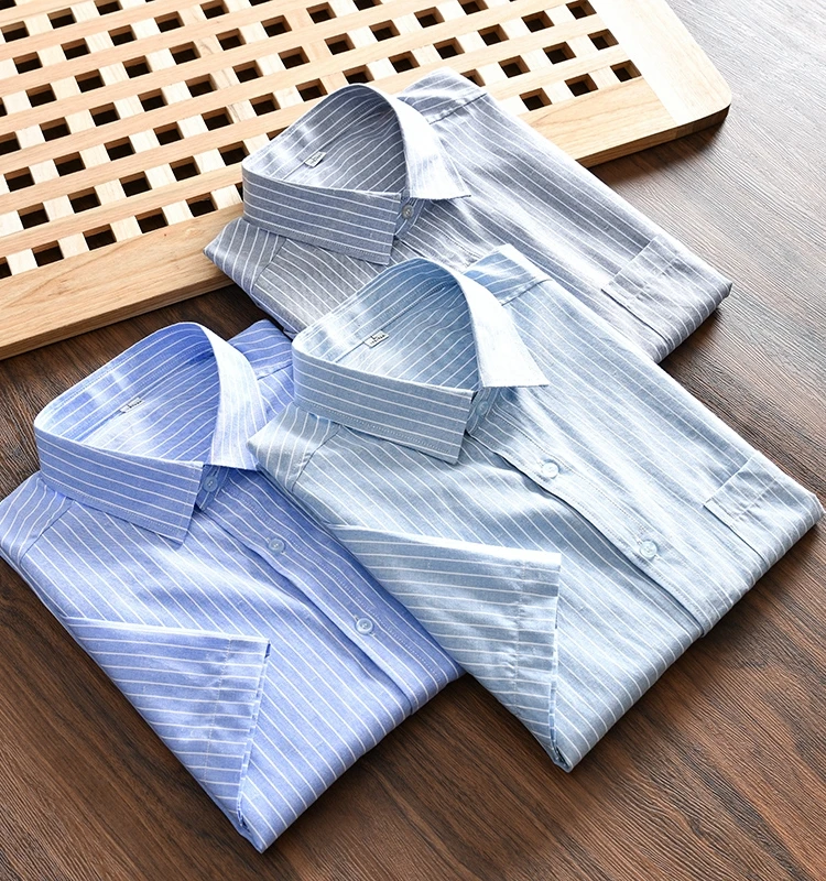 

Color Woven Short Sleeve Business Casual Shirt for Men Summer Fashionable Versatile Cotton Polyester Blend Shirt