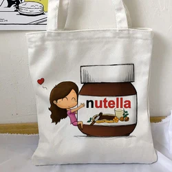 Nutella Kawaii Shopping Bag Print Shoulder Handbag Tote Bag Aesthetic For Women Canvas Shopper Bag High Capacity Hand Cloth Bag