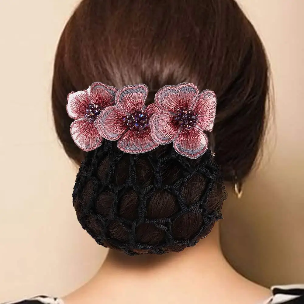 Nurses Flight Attendant Bank Staff Bowknot Crochet Hair Accessories Korean Style Headdress Women Hairpin Bow Bun Net Snood