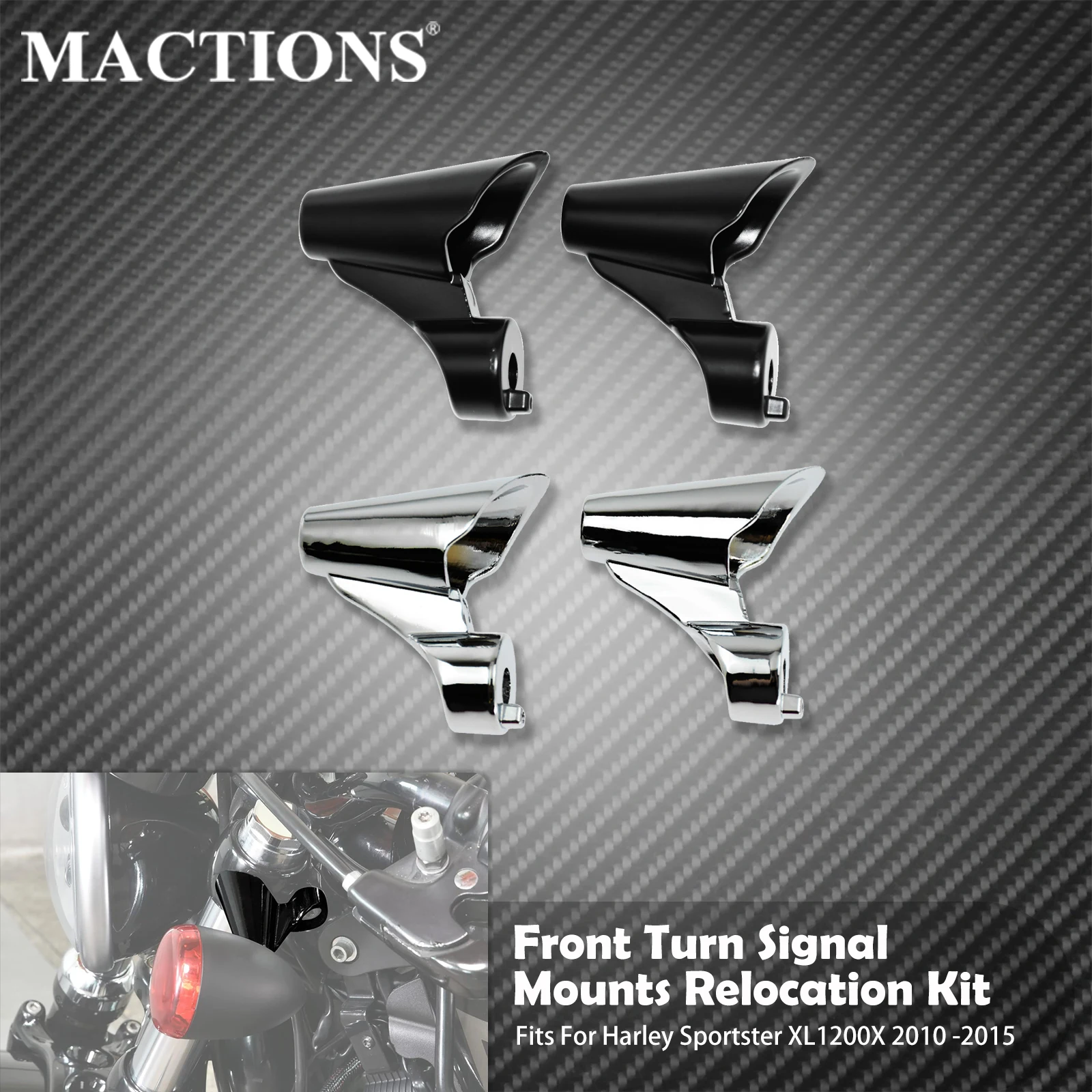 Motorcycle Front Turn Signal Mounts Relocation Kit Black/Chrome Indicator Relocation Set For Harley Sportster XL1200X 2011-2015