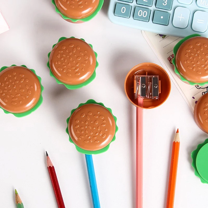 مبراة أقلام رصاص ذات فتحة مزدوجة على شكل همبرغر مبراة يدوية أداة قطع أقلام رصاص إبداعية مستلزمات مدرسية هدية قرطاسية للطلاب #3