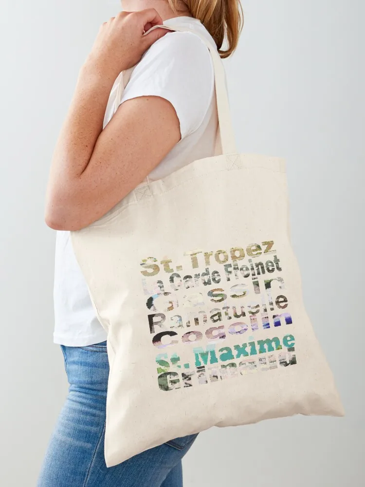 St. Tropez, Grimaud, Cogolin, La Garde Freinet, St. Maxime, Gassin, Ramatuelle Tote Bag shopping bag logo Canvas Tote Bag