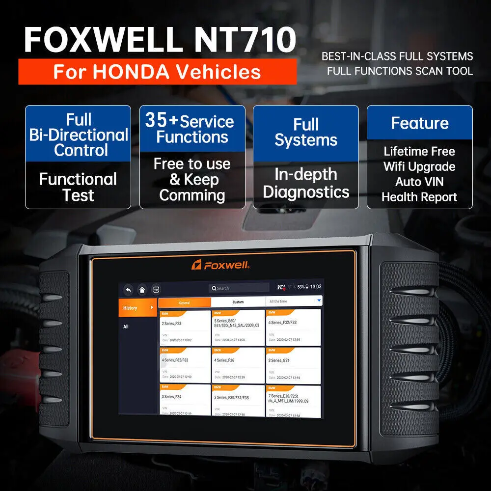 FOXWELL NT710 OBD2 Scanner Full System Bi-Directional Diagnostic Tool with Reset Services Battery Registration ABS Bleed Airbag