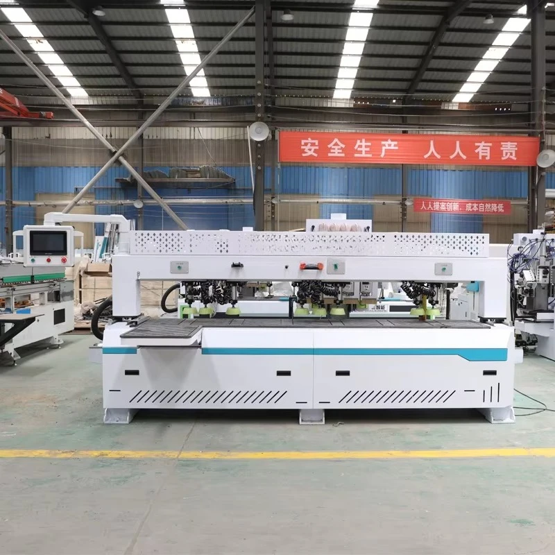 Woodworking Door Wall and Cabinet Integrated Slotting Machine 6pcs Spindle CNC Drilling and Milling Hinge Hole Machine