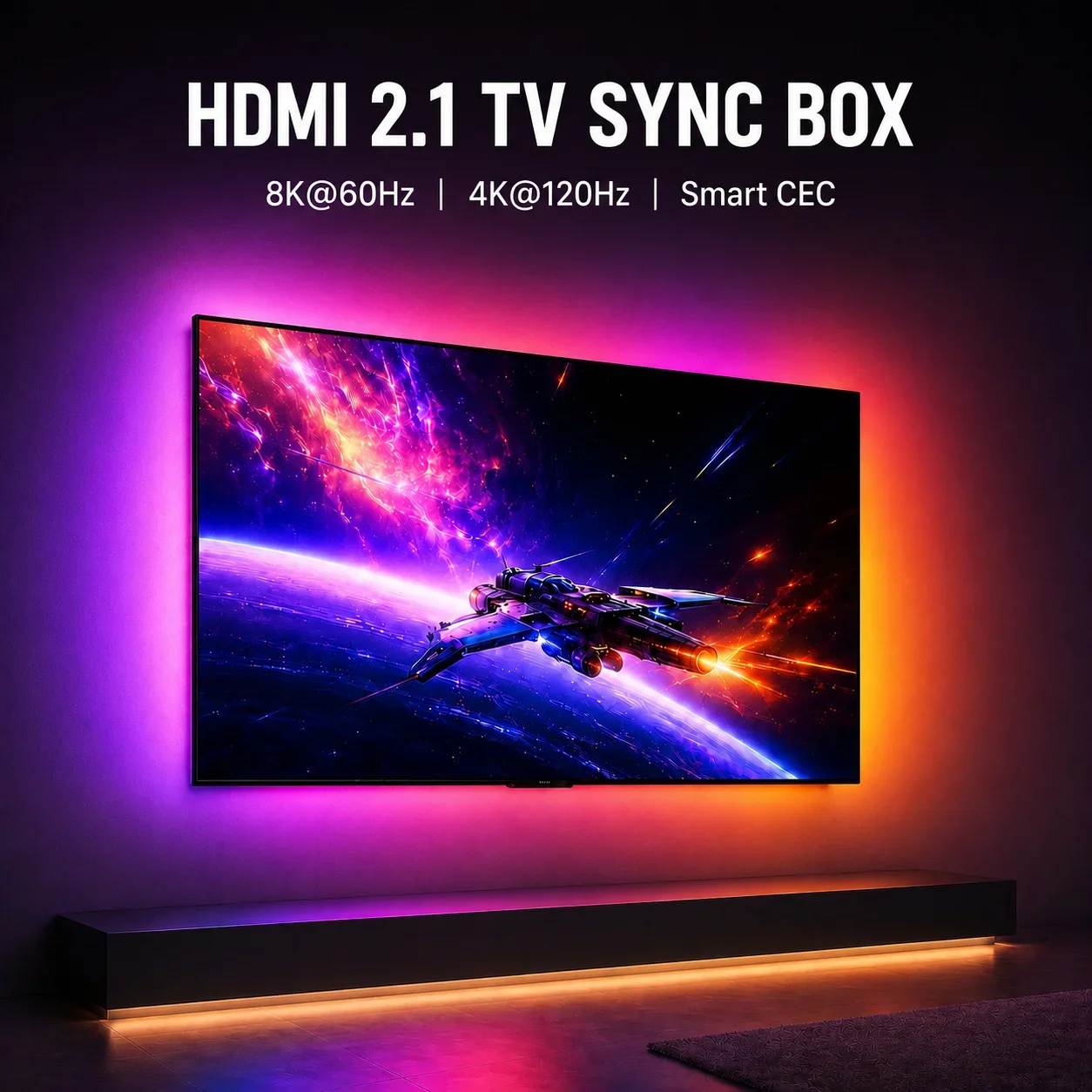WACUAAO HDMI 2.1 Sync Box TV Backlight, 4K 120Hz RGBIC LED Strip Screen Sync Lights for PS5 Xbox PC, No Camera, 40-100 Inch TVs