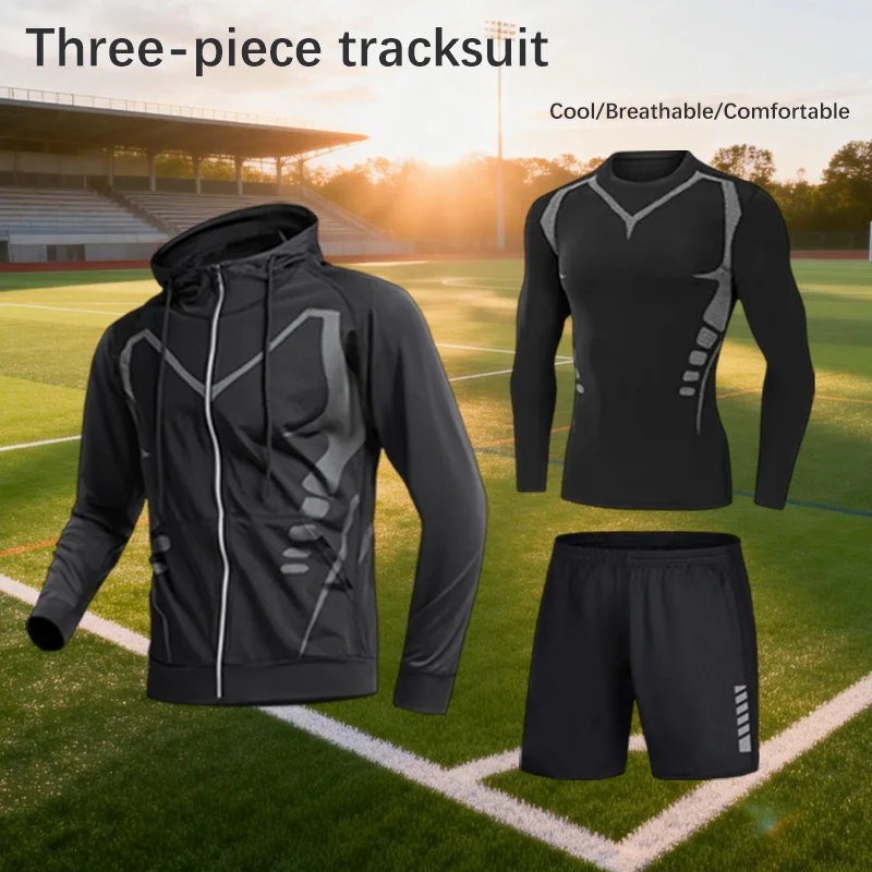 

Мужской модный спортивный костюм-тройка: удобный, дышащий, для бега и тренировок, стильная одежда для спортзала