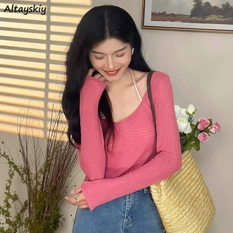 

Женские комплекты с длинным рукавом в Корейском стиле, модные, красивые, полосатые, свободные, уютные, привлекательные, повседневные, для девушек