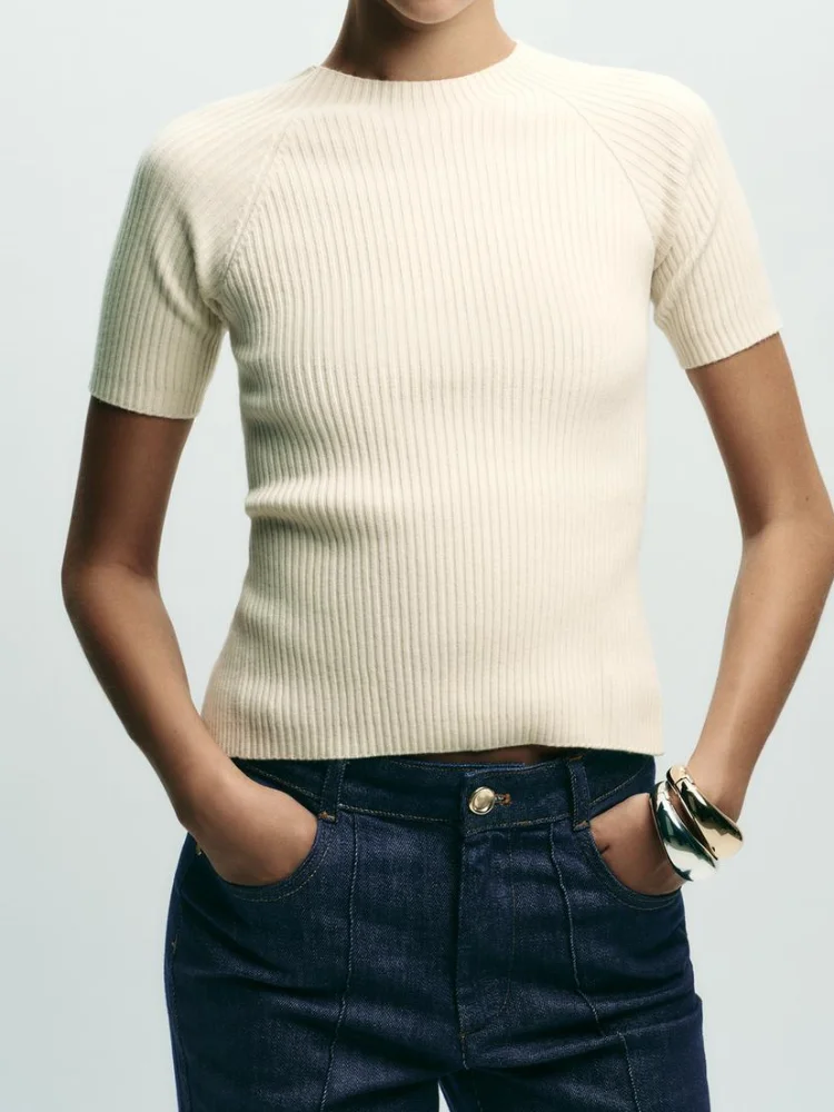 المرأة عارية الذراعين Bowknot محبوك سترة بلون نصف كم جولة الرقبة البلوز المرأة موضة جديدة سليم صالح Highstreet الأعلى #3