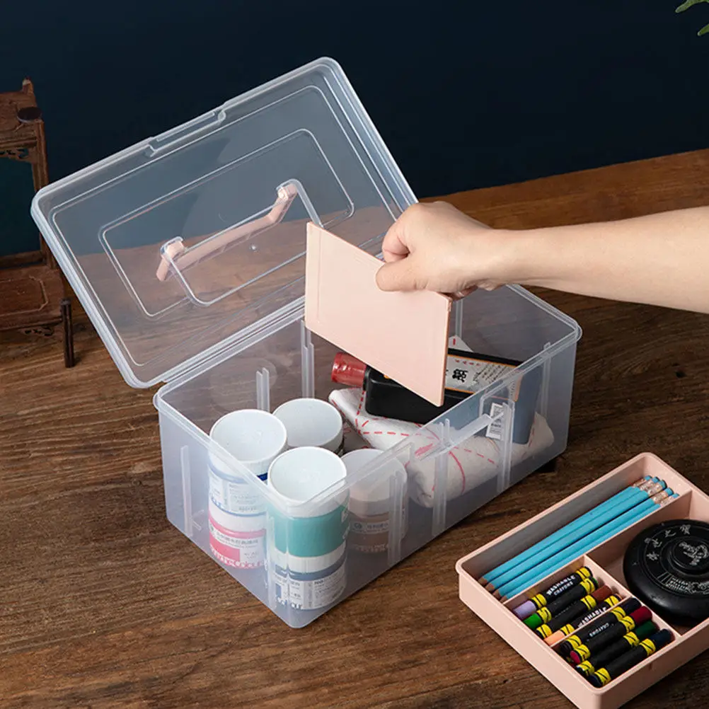 

Прозрачный многофункциональный органайзер из ПП с ручкой для рукоделия, швейных принадлежностей, скрапбукинга и бисера