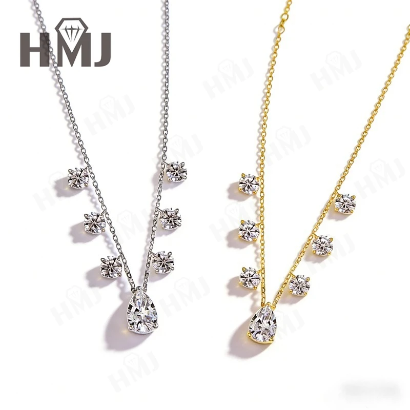 

Ожерелье из муассанита груши и круглой огранки 5-6 карат, белое золото, желтое золото, серебро 925 пробы, эффектный кулон двойной формы, роскошный подарок для нее