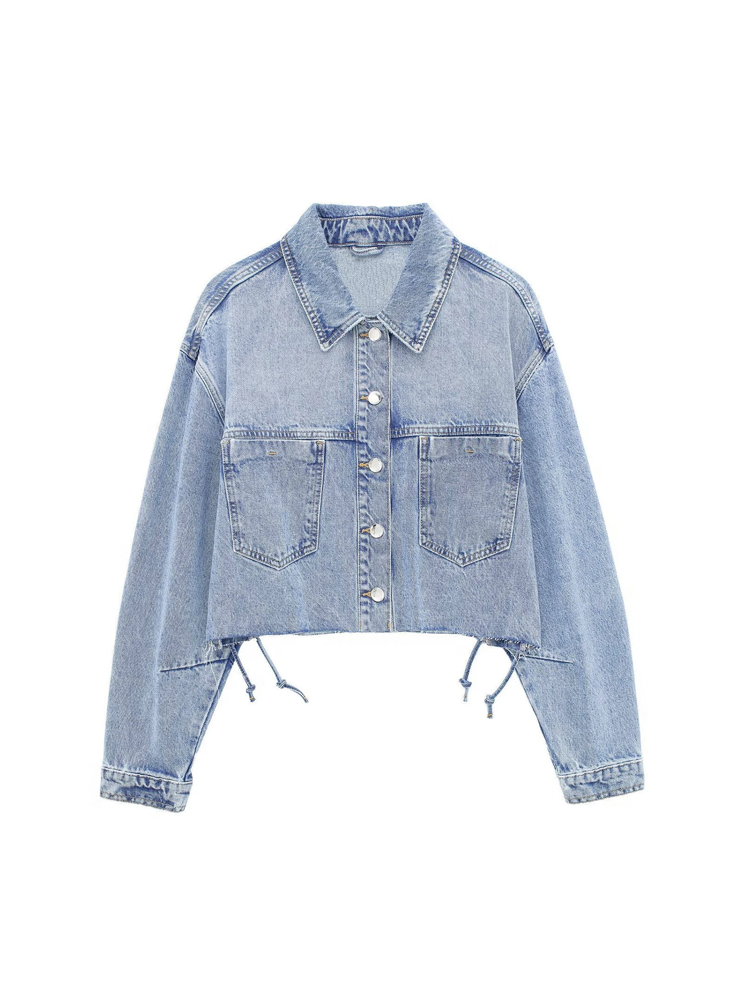 Women Blue Denim Jacket Vintage Long Sleeve Bandage Cropped Jean Jacket Harajuku Korean Cowboy Outerwear Top 2000s Clothes 2026