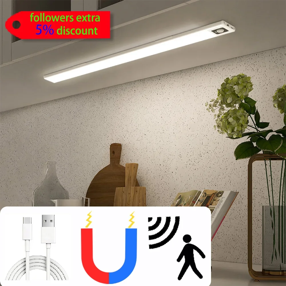 Zoyaloo LED Night light USB Charging Ultra-thin LED Motion Sensor Under Cabinet Lights For Kitchen Closet Wardrobe Corridor