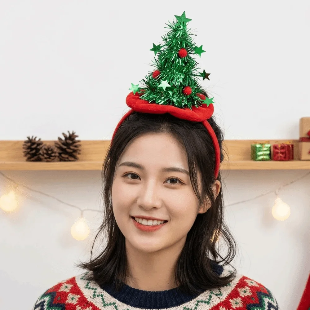Star Christmas Tree Headband Vibrant Colors Lightweight Design Xmas Hair Hoop Soft Fabric Santa Element Holiday Headwear