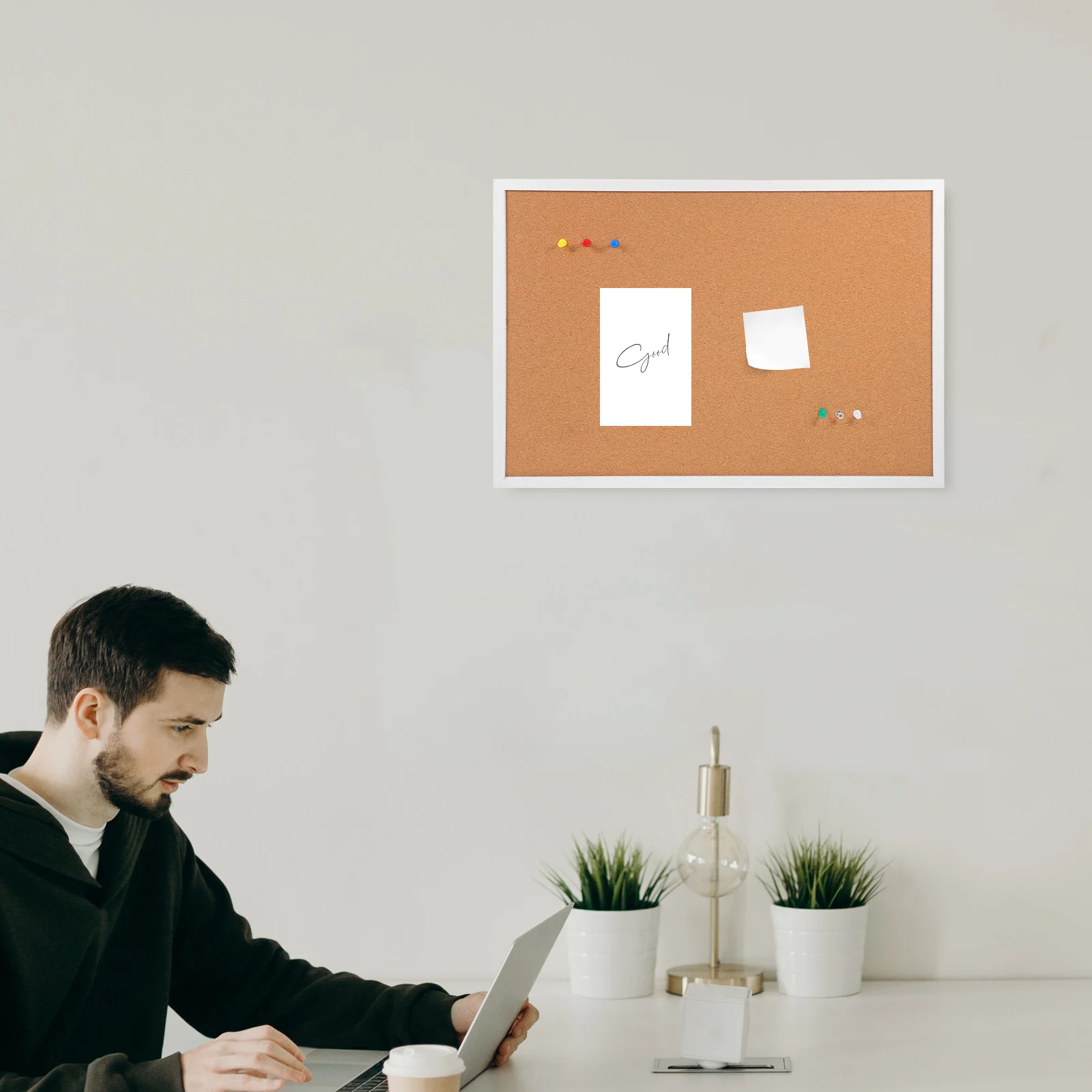 

1 Set Wood Framed Cork Bulletin Board For Office Wall Notes Memos Photos Display Ample Space Stylish Trim With Nails Large Thick