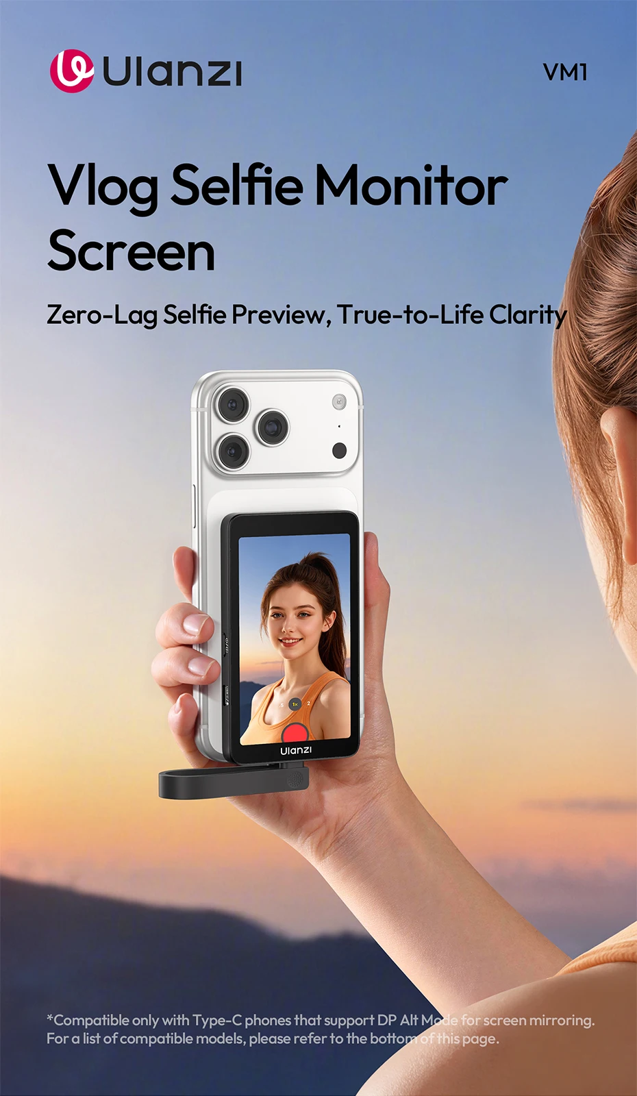 Ulanzi VM1 Vlog Selfie Monitor Screen for iPhone 17 16 15 Selfie Monitor Screen with Magnetic Ring Livestreaming Vlog Shots