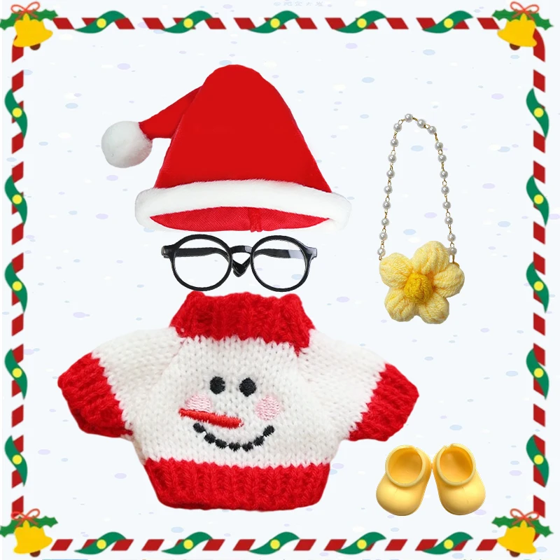 Ubranka dla lalek Labubu 15-17 cm, świąteczny zestaw: czapka, szalik, renifer, bałwan, mini pluszowa lalka, akcesoria, sukienka na Nowy Rok, prezent.