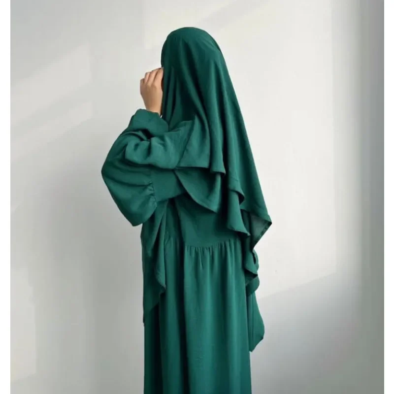2025 travail dur musulman couleur unie mode vêtements pour femmes couleur unie plissée robe ample avec foulard couverture à deux couches P333