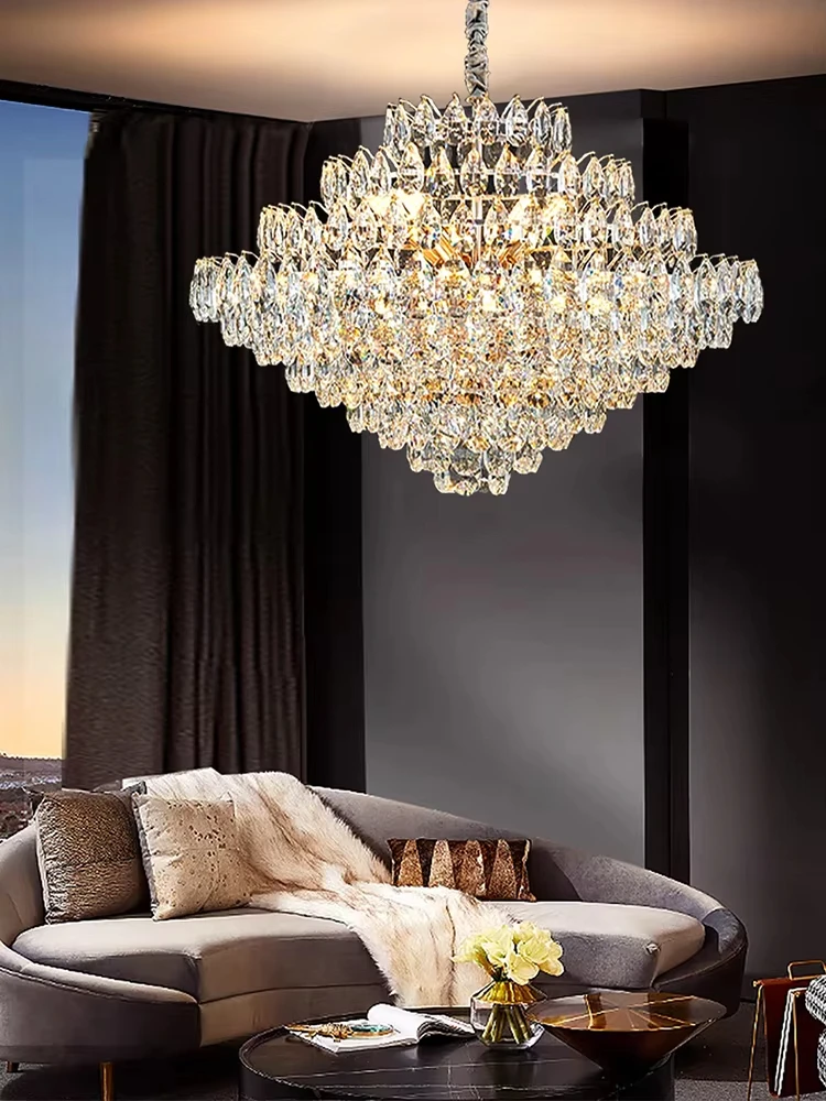 Luxury Crystal Big Chandeliers for Living Room Decor Modern Art Designer Luminaire Lustre Hight Ceiling Pendant Home Lamps Hall