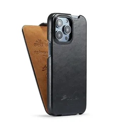 Fierre Shann Luxury Vertical Flip Leather Case for iPhone 16 Pro Max 7G 8G XR 11 Pro 12 13 Mini 14 Plus Up Down Open Flip Cover