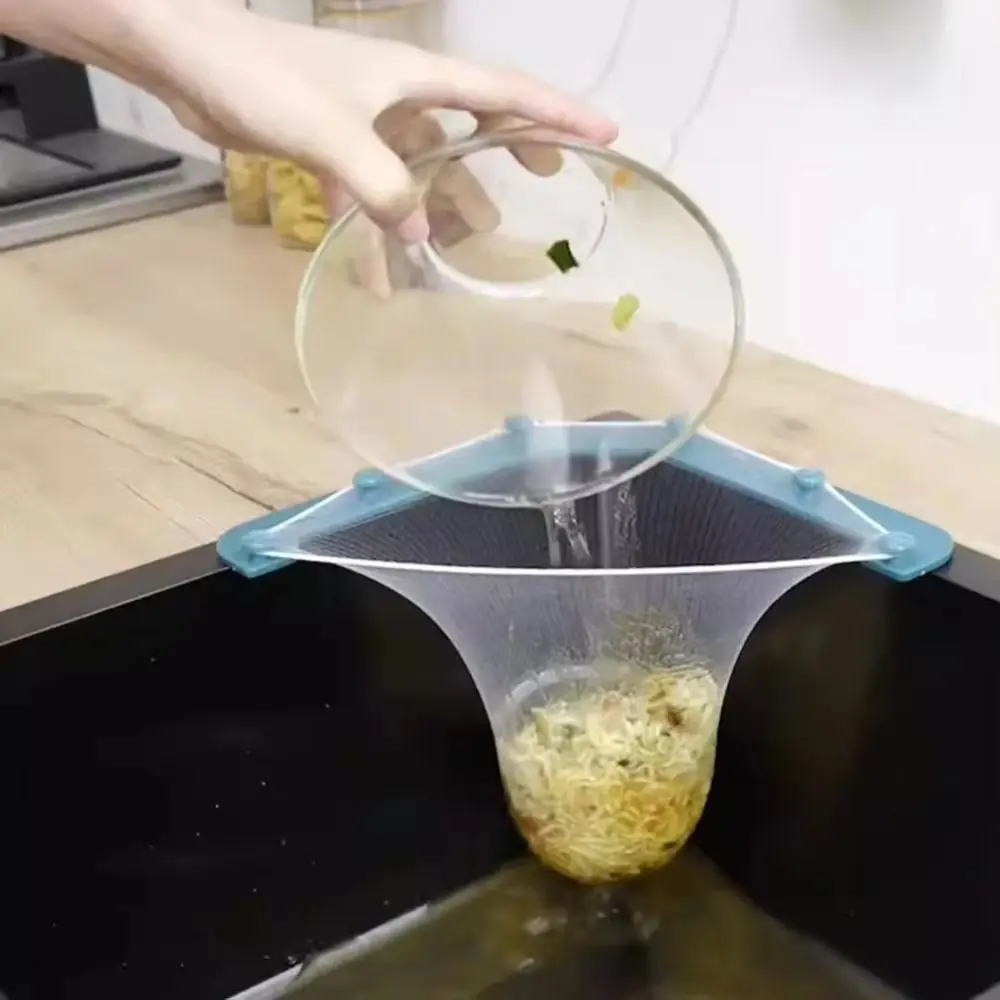 Hanging Kitchen Triangle Drainage Rack Prevent Sewer Blockage High Efficiency Sink Leftovers Filter Self-adhesive Large Capacity