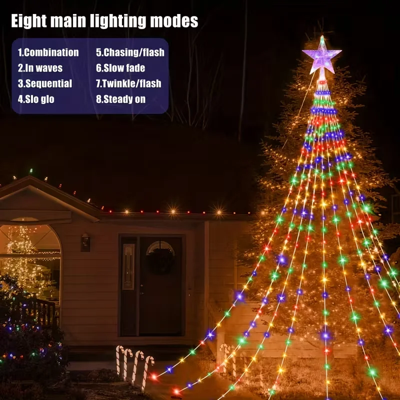 Outdoor Solar Lights 280LED Solar Christmas Tree Decoration Light 8 Modes Fairy Light for Christmas Halloween Garden Yard Party