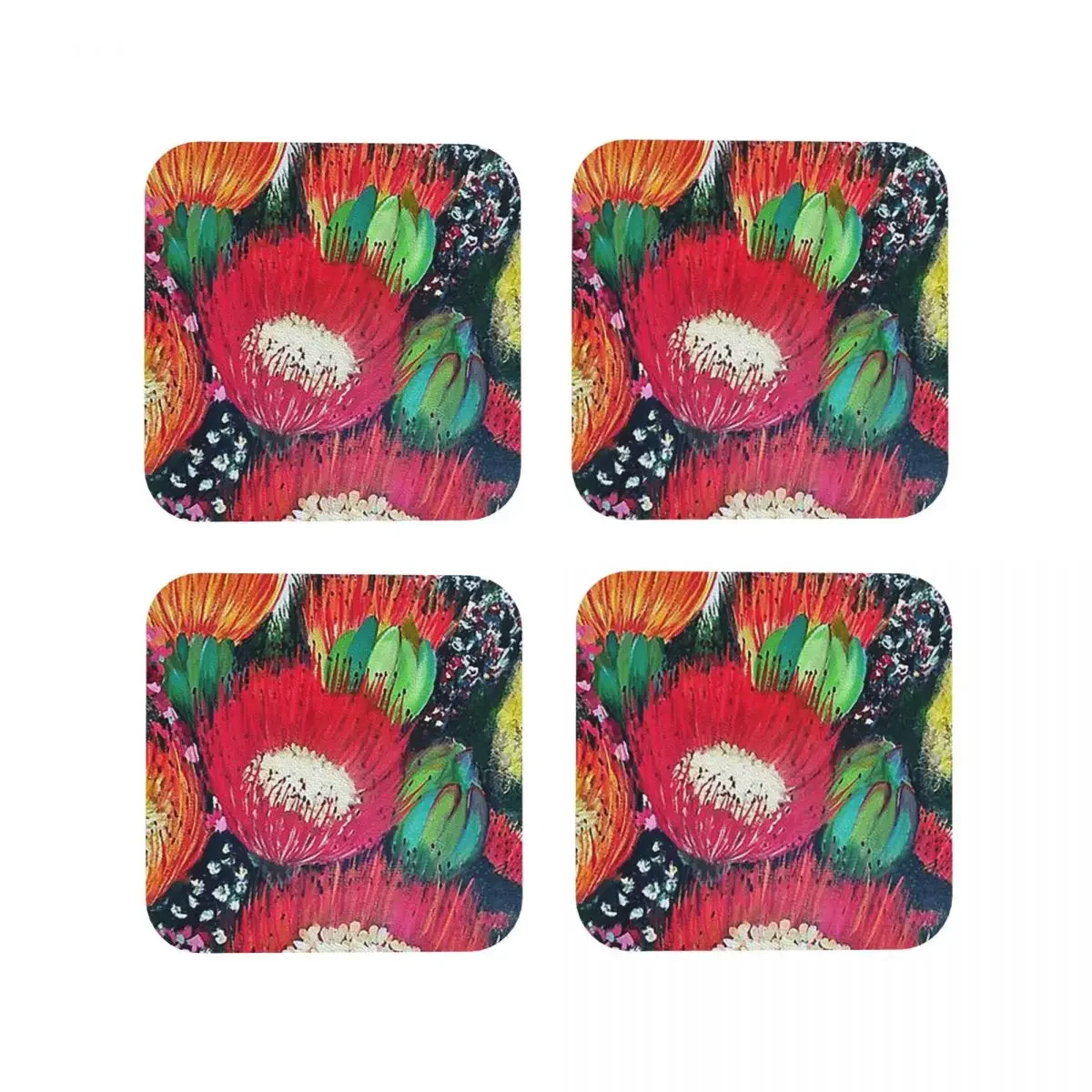 Red Australian Floral Coasters Kitchen Placemats Non-slip Insulation Cup Coffee Mats For Decor Home Tableware Pads Set of 4