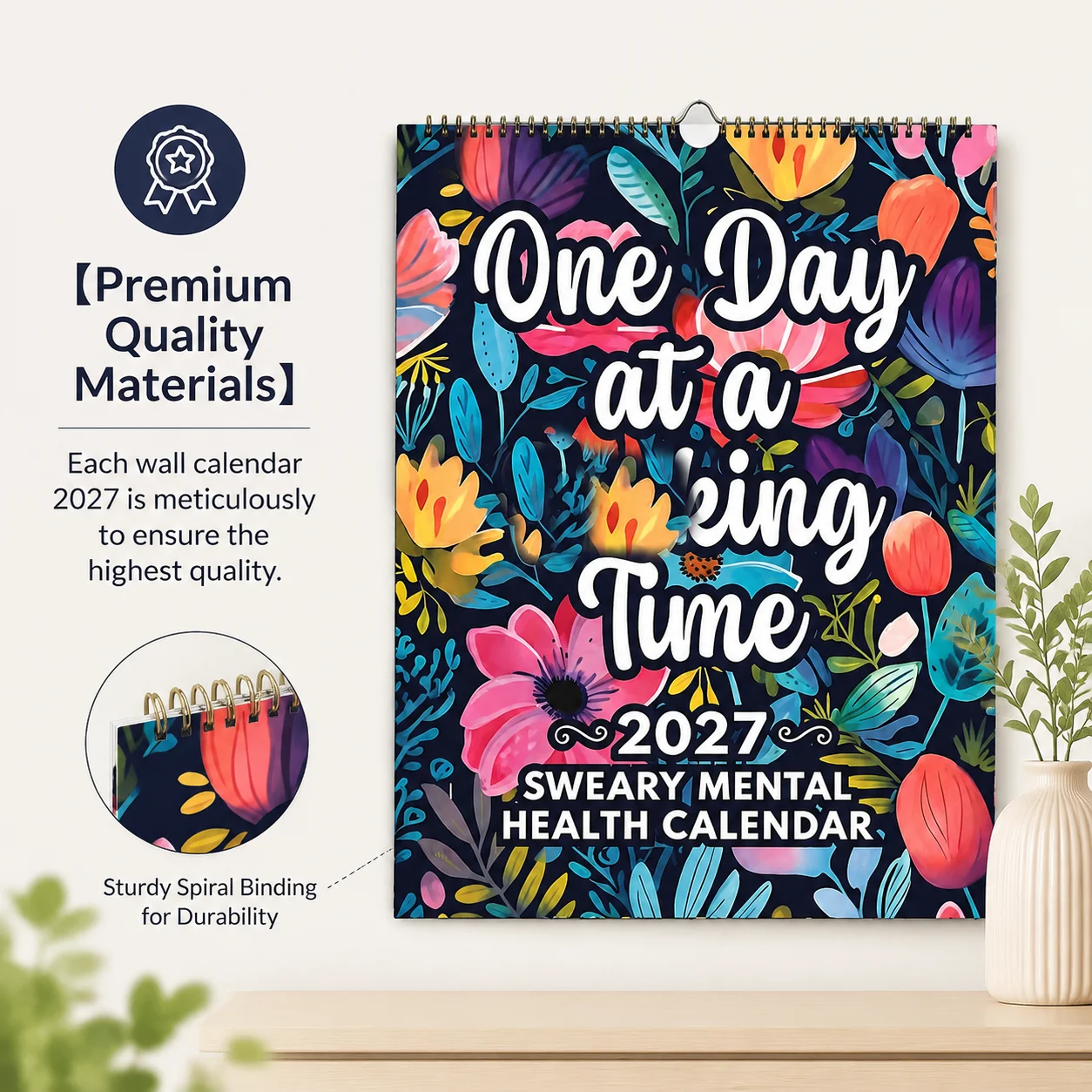 2027 Mental Health Wall Planner Calendar Family Organiser Calendars with Affirmations Funny 12 Months for Home Office Decor