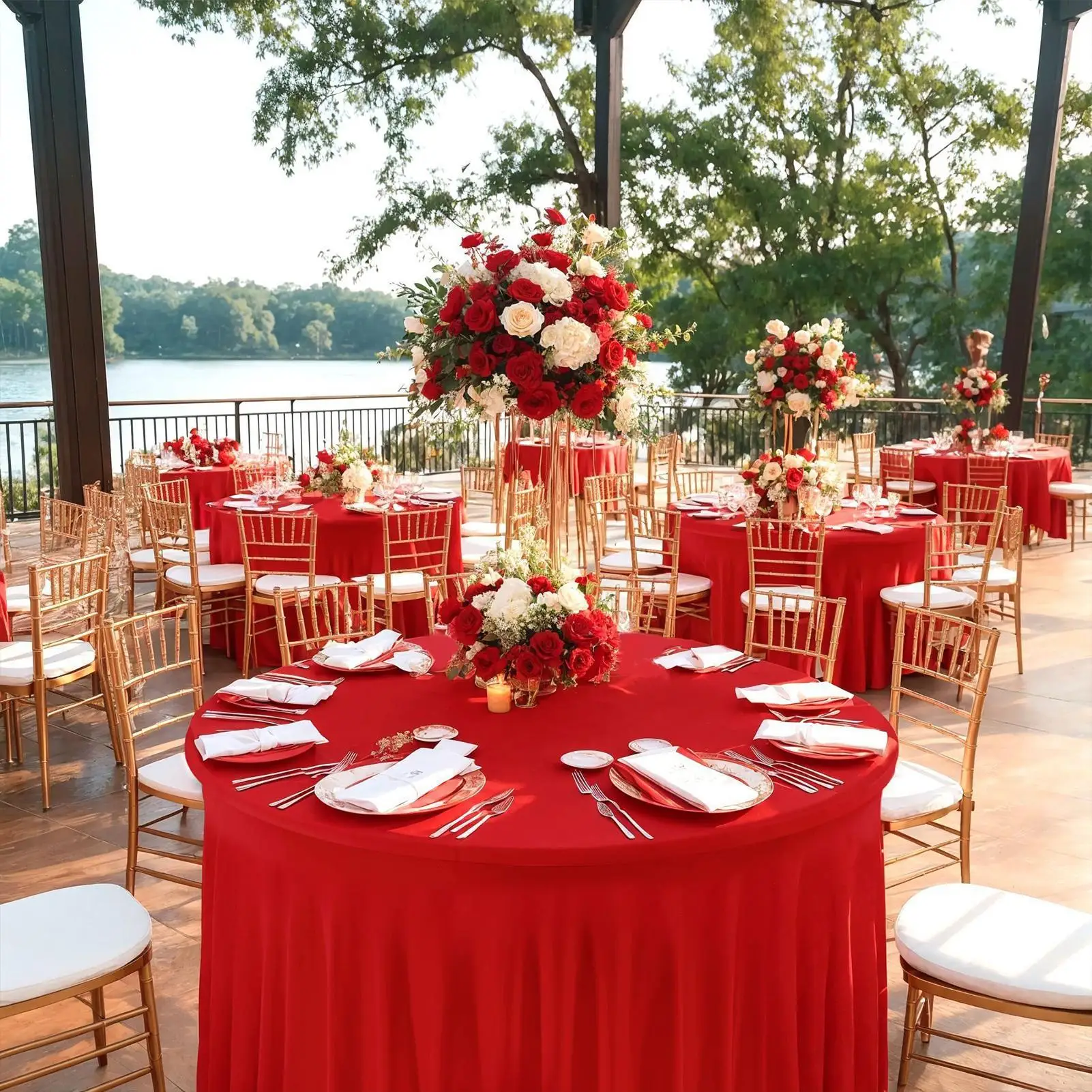 Table Skirt 6ft/9ft Party Round Pleated Table Clothes Red Tableskirts Desk Cover Decorations For Christmas Baby Shower Birthday