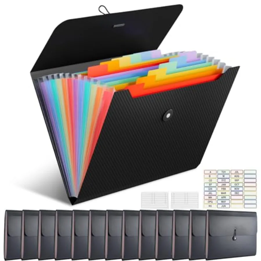 

14 PCS Office Accordion File Organizer Bulk - 13 Pocket Plastics Expanding Folder with Tabs - Letter Size Loose Paper Folder fo