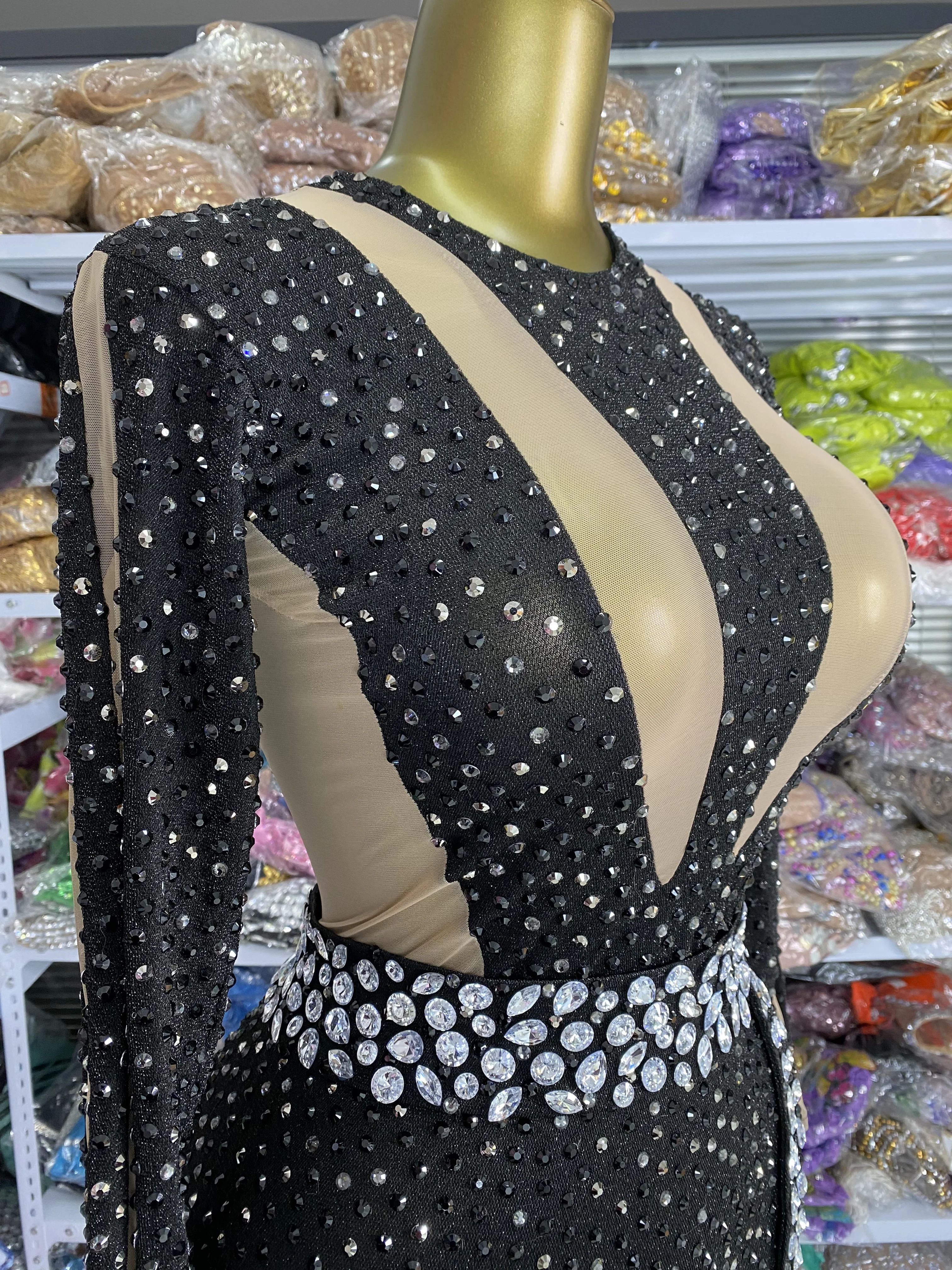 卸売 女性用 デザイン キラキラ ラインストーン メッシュ ボディコン ジャンプスーツ 歌手 ダンサー パフォーマンスコスチューム イブニングクラブ パーティードレス