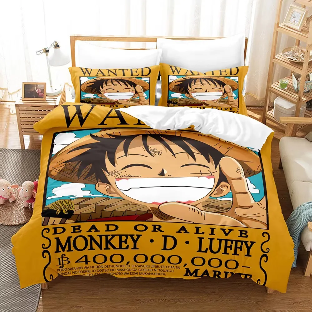 Anime ONE PIECE Print Pattern Luffy Pirates Pillowcase Duvet Cover Polyester 3-Piece Bedding For Children And Adults Full-Size