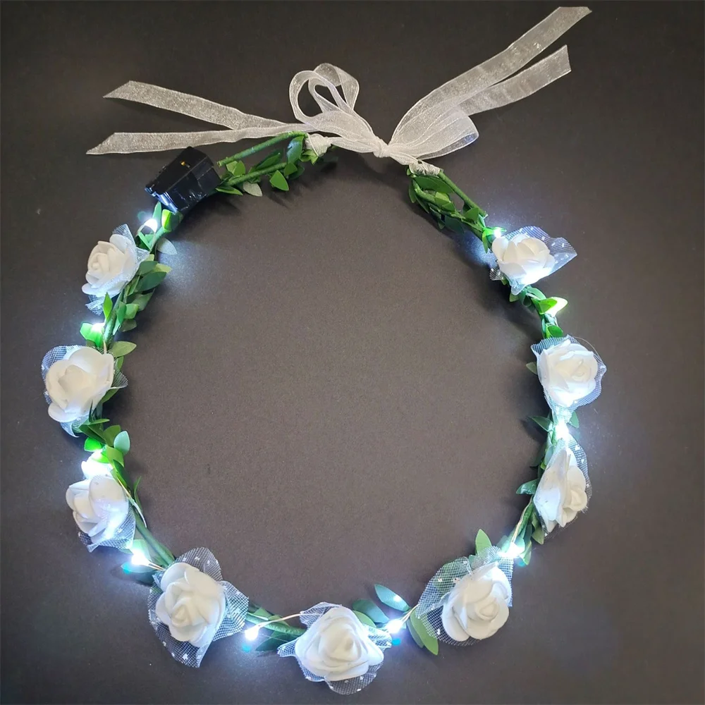 LED Light Up Flor Coroa Headbands, Brilhante Grinalda Floral, Headband Guirlandas para Cosplay, Aniversário e Fontes Do Partido Do Casamento