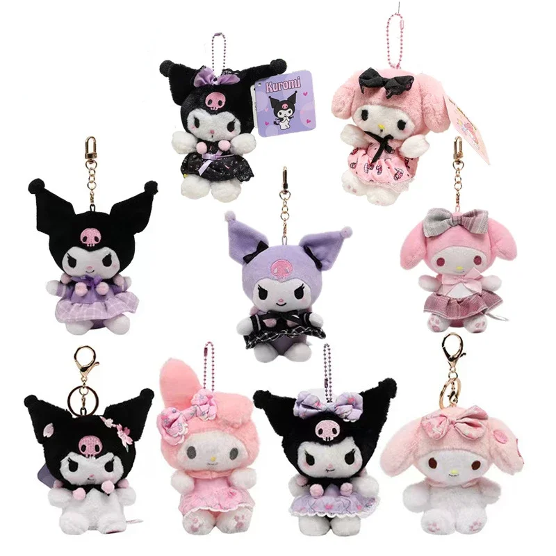 LLavero de felpa de la serie de uniforme Sanrio Kuromi Melody, colgante Cinnamoroll, Pochacco, muñeca Kawaii, regalo para niña