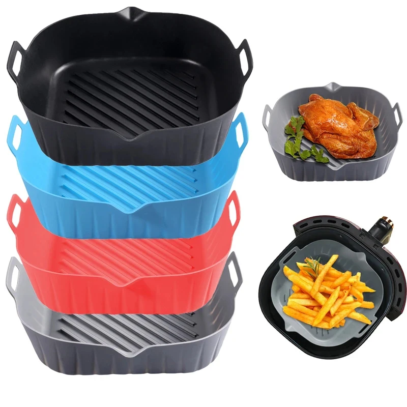 

Reusable Silicone Air Fryer Liner Basket Square Air Fryer Pot Tray Heat Resistant Food Baking For Airfryer Oven Accessories