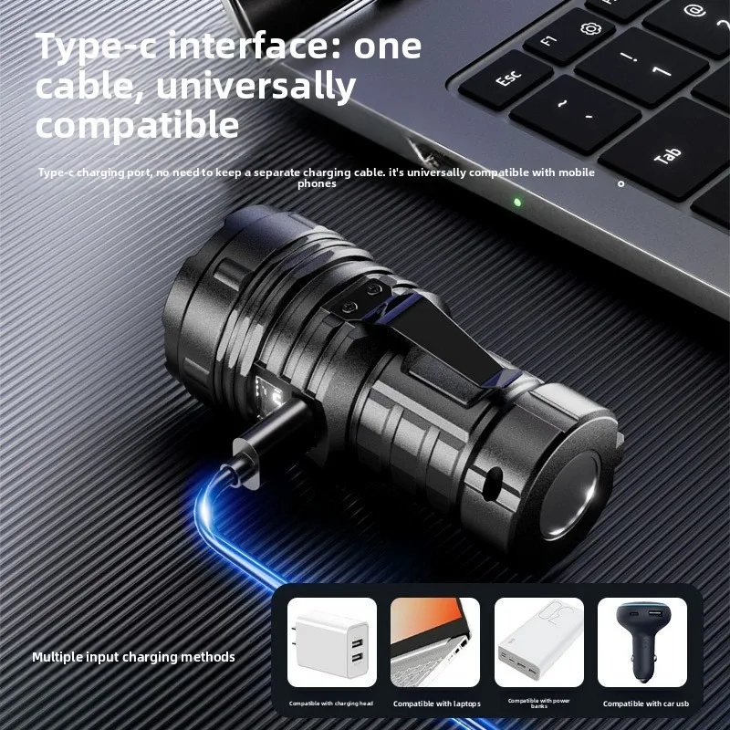 다기능 손전등: 매우 밝음, 미니 휴대용, 캠핑 라이트, 디지털 디스플레이, 장거리, 충전식