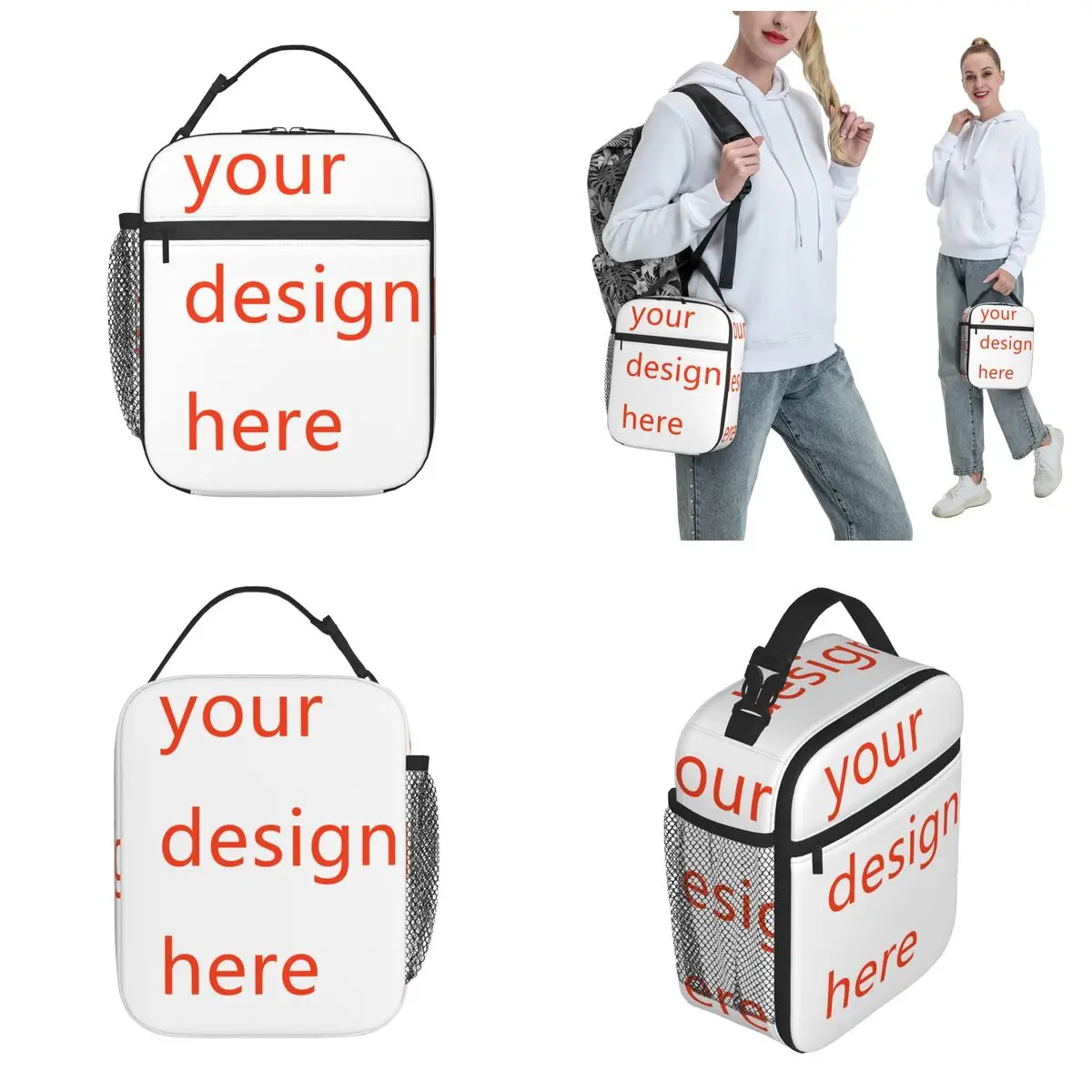 Fiambrera portátil con diseño personalizado, bolsa de almuerzo aislada con foto o logotipo, contenedor de comida, bolsa enfriadora