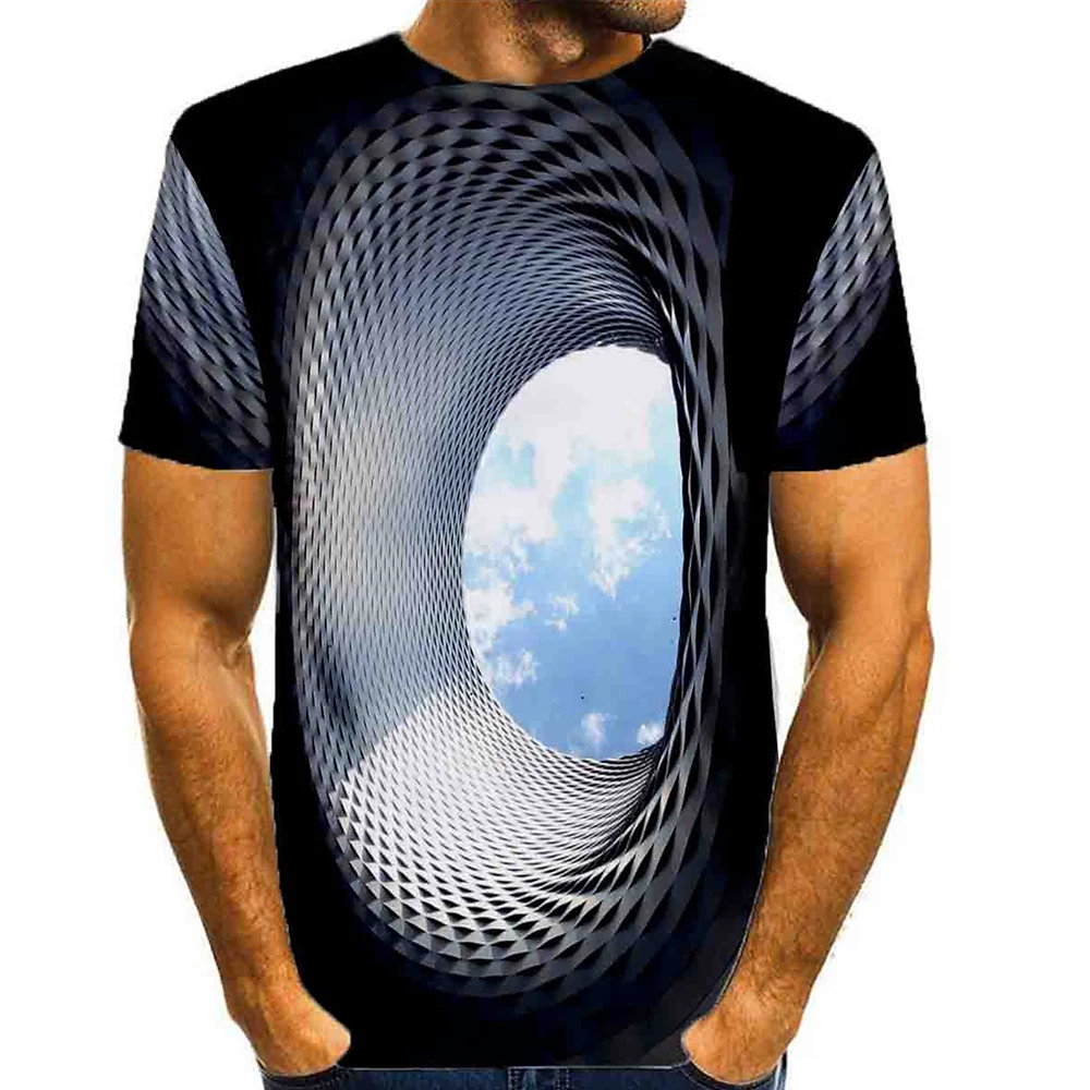 Men's Graphic Optical Illusion Shirt T shirt Short Sleeve T shirt 3D Print Round Neck Shirt Basic Daily Blue Green Rose Red Tee