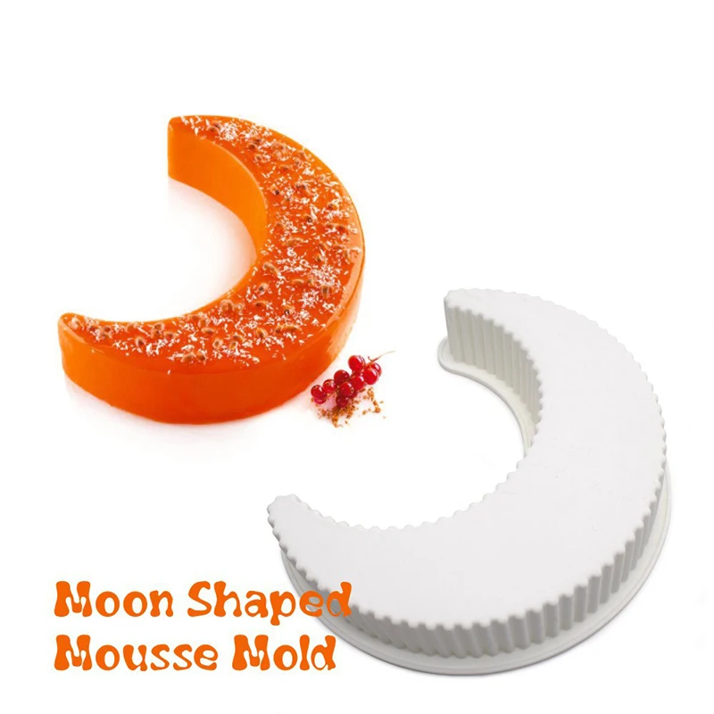 1/2 Uds Ramadán 3D Luna Blanca molde de pastel de silicona Eid Mubarak suministros de decoración de fiesta pastel de media luna DIY molde cocina hornear
