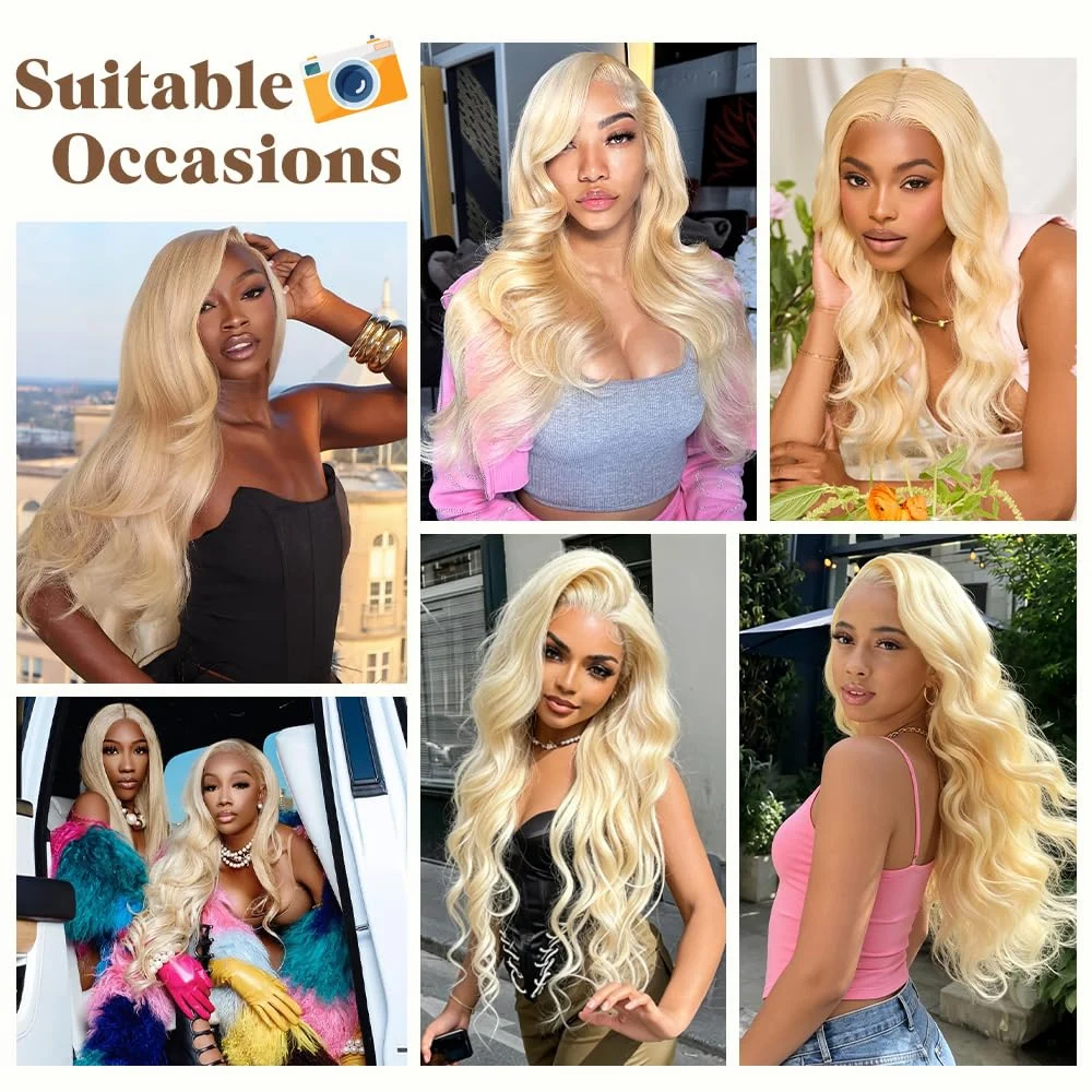 613 Blonde HD Lace Frontal Human Hair Wig, Body Wave, Pre-Plucked, 30 Inch