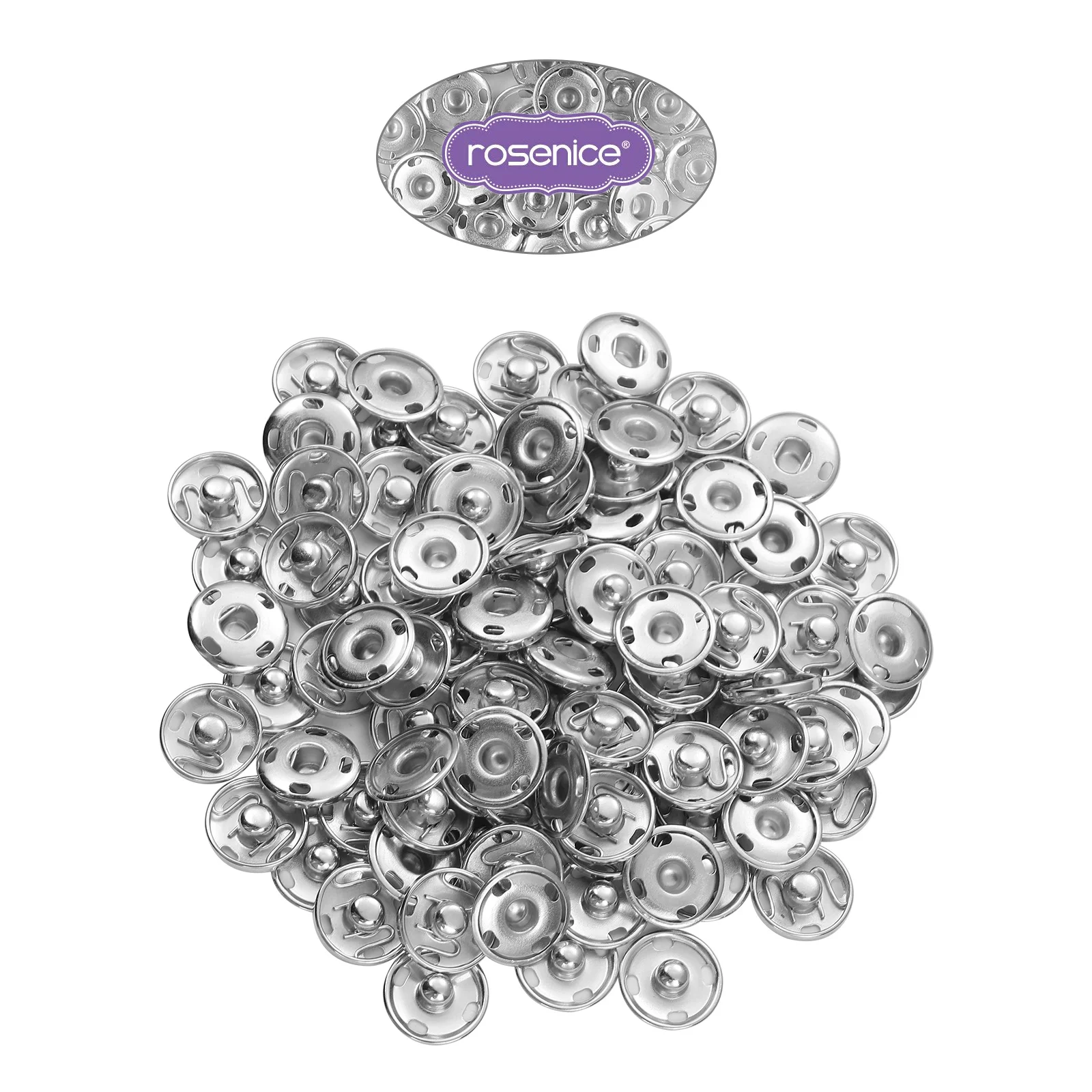 ROSENICE 50 Sets Sew On Snaps Buttons Metal Snaps Fasteners Press Studs Buttons 2 Parts Brass Press Fasteners Round DIY Craft