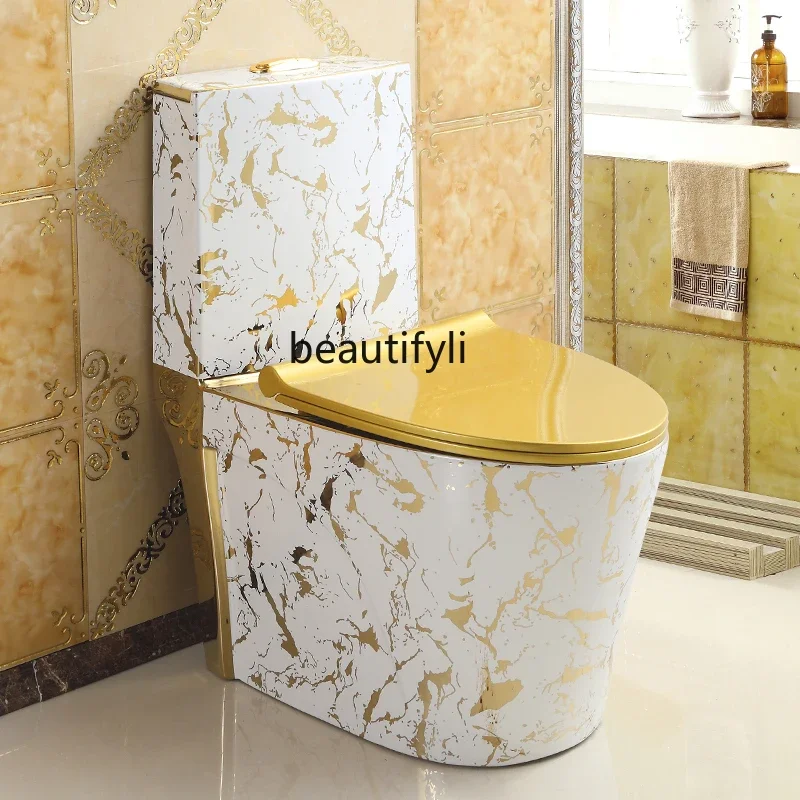 X Creative Artistic Gold Toilet Super Swirl Anti-Odor European Style Colorful Seat Toilet for Home Bathroom Use