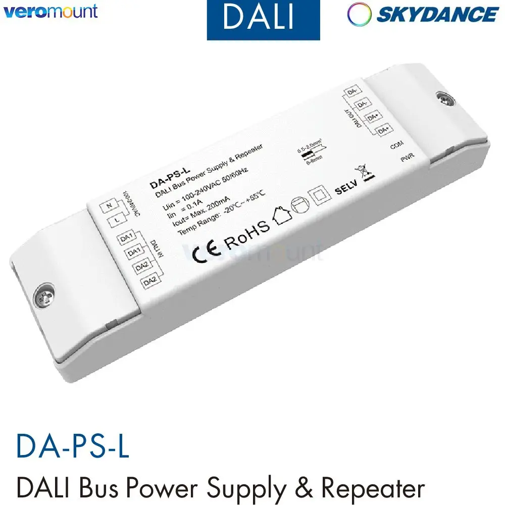 Skydance DA-PS-L DALI Bus Power Supply & Repeater AC100-240V Two Groups of DALI Signal Input Output No Need Extra Power Supply