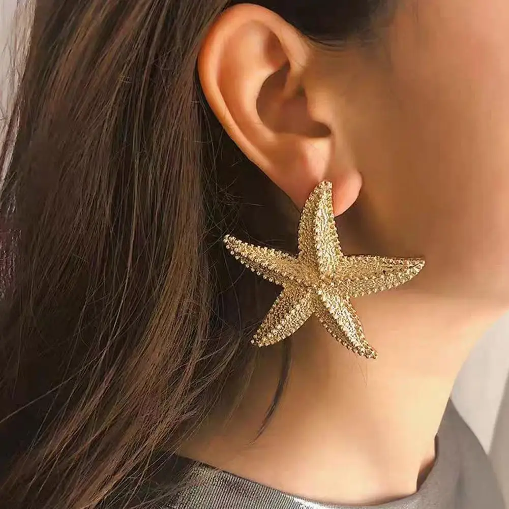 Fashion Summer Golden Starfish Earrings For Woman Holiday Party Bohemian Jewelry Accessories For Women