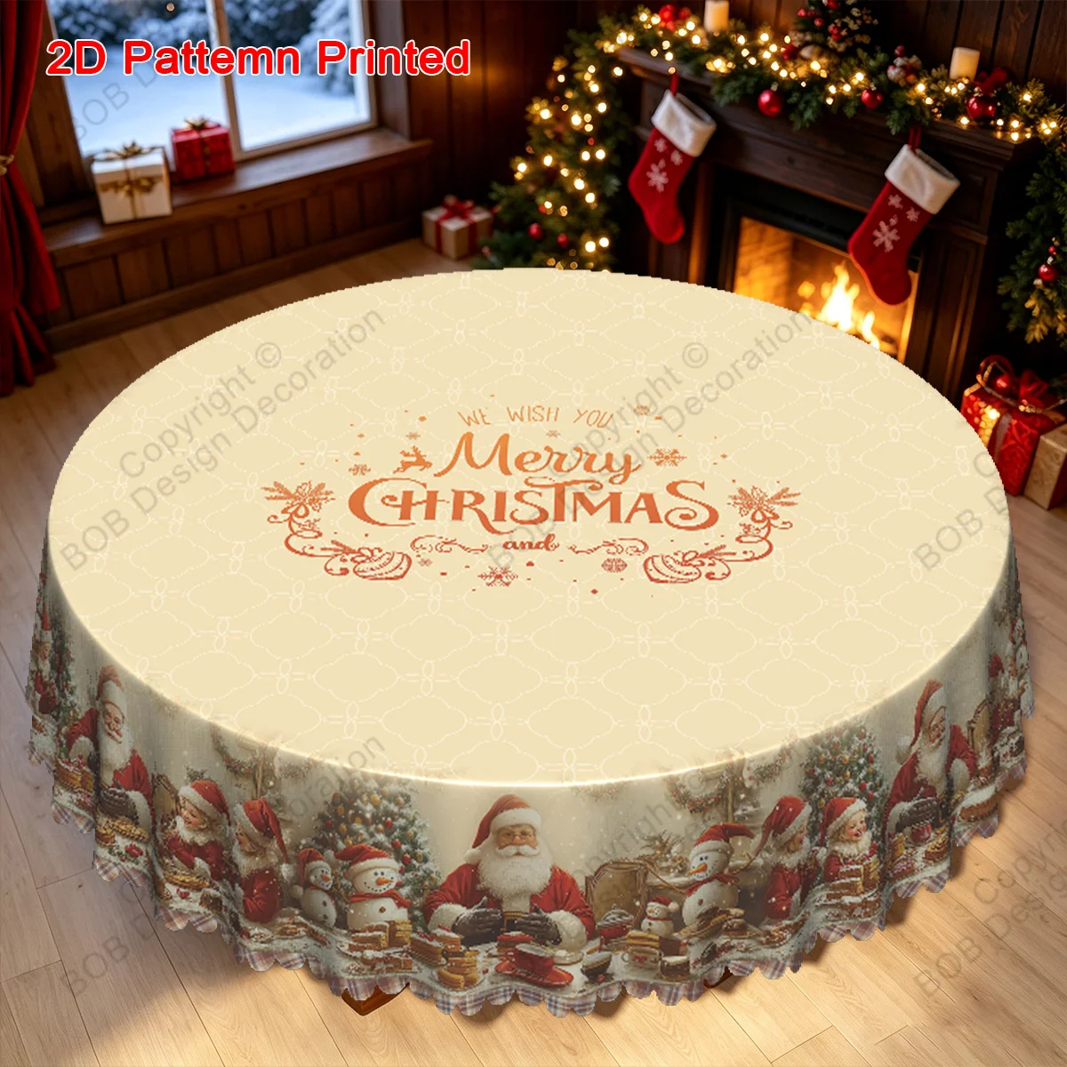 1 piece, Merry Christmas themed tablecloth, buffalo checked snowman and Santa Claus afternoon tea pattern tablecloth