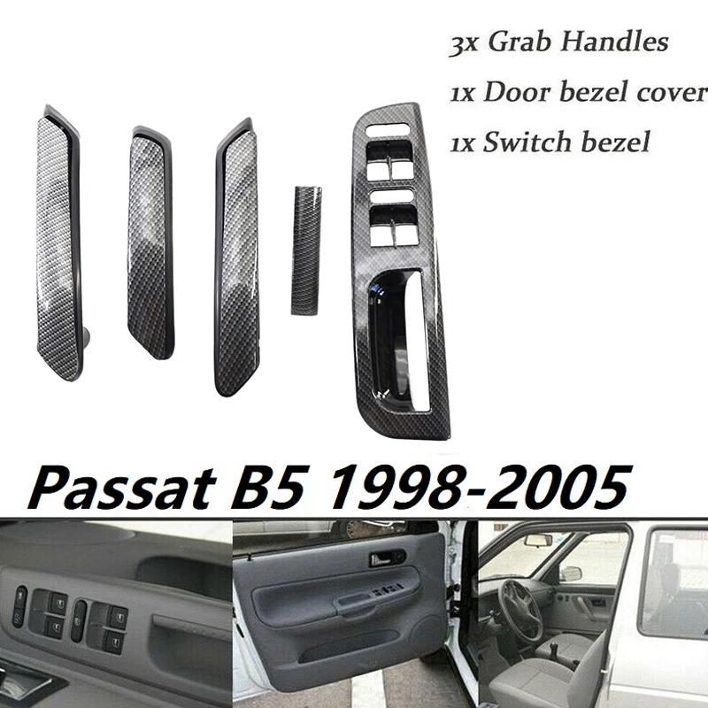 for Passat B5 1998-2005 Carbon Fiber New Interior Door Handle Window Panel Trim 5Pcs