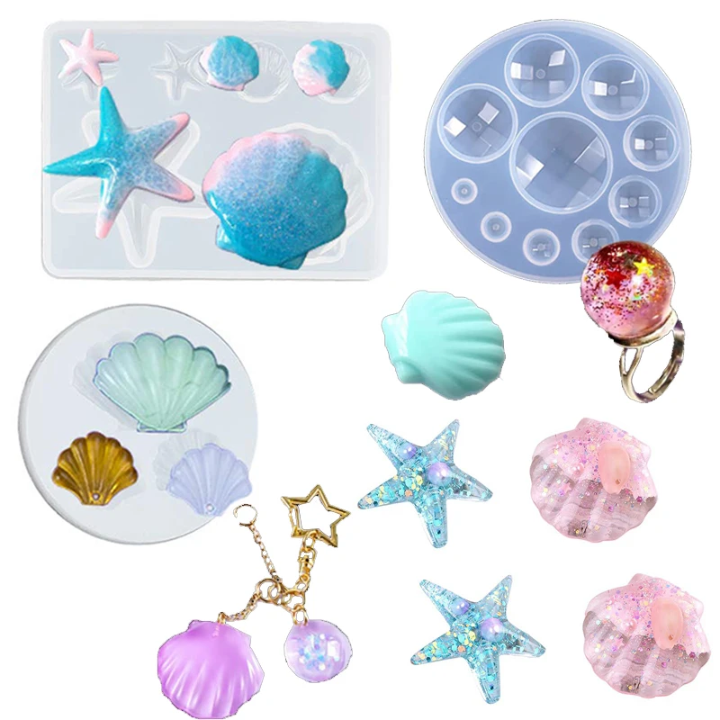 DIY Ocean Theme Molds Silicon Mold Marine Starfish Shell Sea Turtle Epoxy Resin Casting Mould for Earring Pendant Craft Making