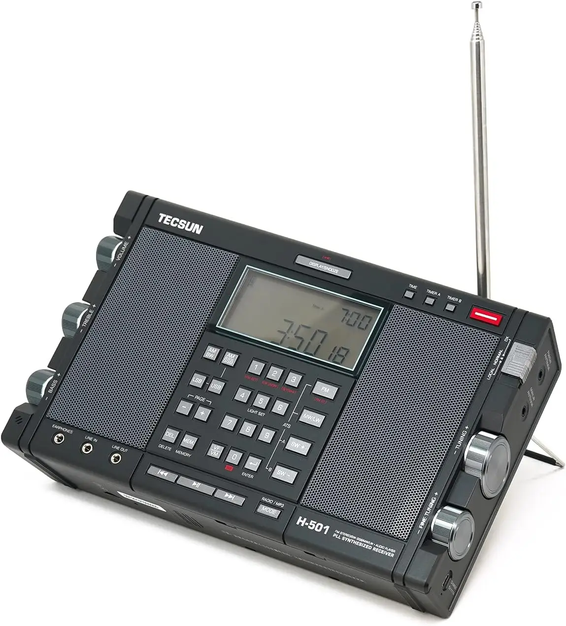 راديو H501 Digital Worldband AM/FM على الموجات القصيرة على الموجات الطويلة مع استقبال SSB ومكبرات صوت مزدوجة ومشغل MP3، أسود غير لامع #3